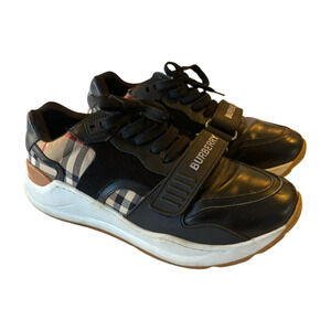 Burberry Ramsey Vintage Check Sneakers - Black Leather & Suede - Size 9
